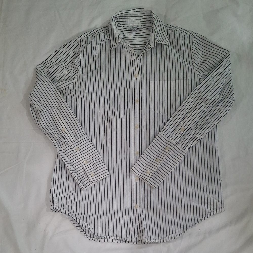 Madewell Wome's  Black and White Striped Button Down Shirt Size XXS - Picture 5 of 10